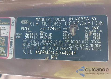 2018 Kia Sportage Lx z USA, uszkodzony, nr VIN KNDPMCAC4J7448344